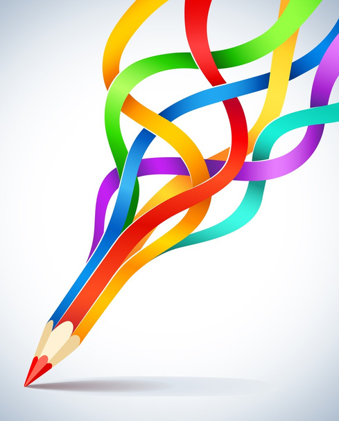 Creative template with pencil and coloured ribbon - Vektori, kuva