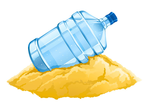 grosse Flasche mit sauberen blauen Wasser trinken auf dem sand - Vektor, Bild
