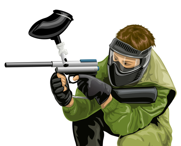 Vector paintball game player shooting - Vector, Image