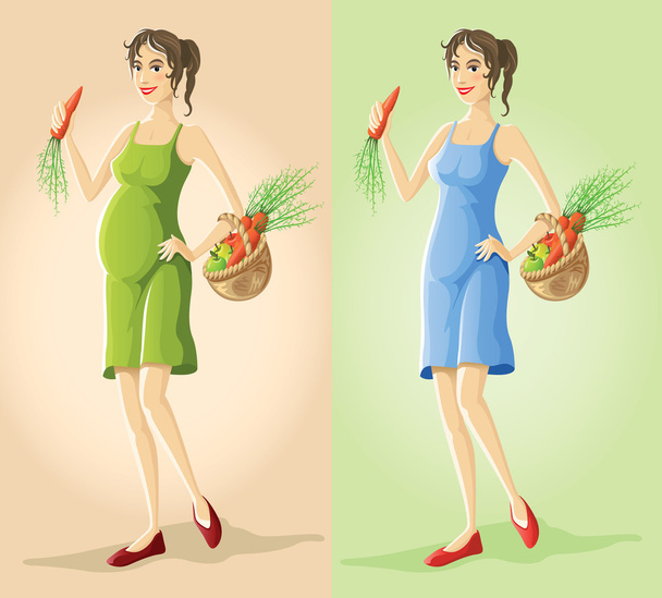 Figuren der schlanken schwangeren natürliche vegetarisches Essen - Vektor, Bild