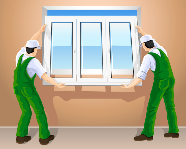 due lavoratori nuova plastica finestra di modifica - Vettoriali, immagini