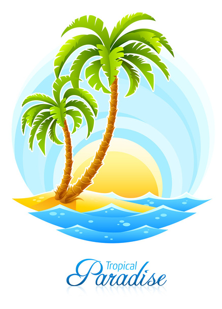 Tropical palm with sea wave on sunny background - Vector, Image