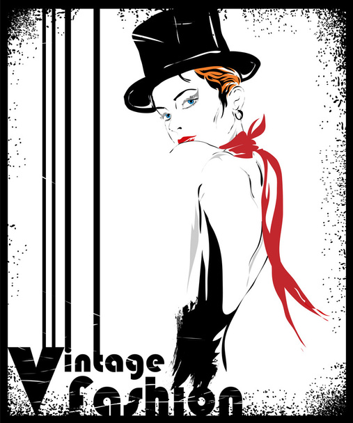 Fashion girl in sketch-style - Vector, Image