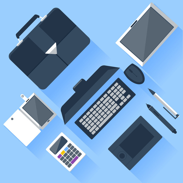 Workplace with laptop and devices - Vector, afbeelding
