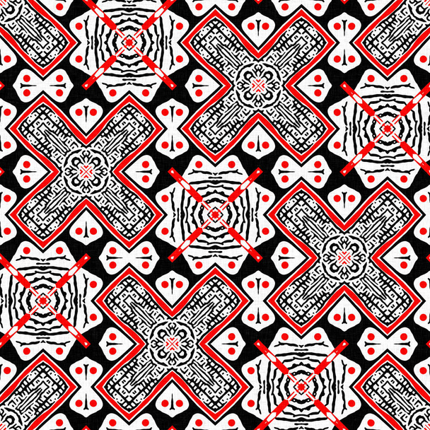 赤黒のシームレスアラベスクモザイクバンダナパターン。現代の男性のネッカーチーフ幾何学的なスカーフプリント、抽象的なグラフィックファッションと壁紙アートタイル - 写真・画像