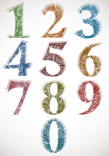 Retro style numbers with floral pattern. - ベクター画像