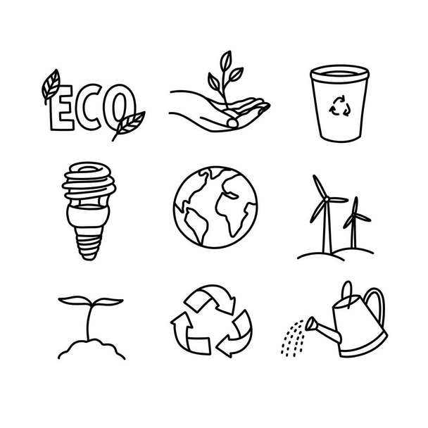 ecology, environment doodle icon set, vector illustration - Vector, Image