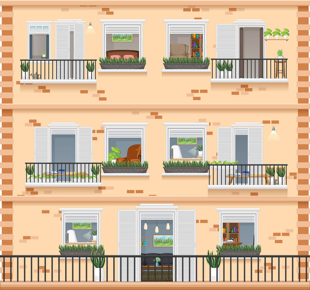 Appartementengebouw met ramen illustratie - Vector, afbeelding