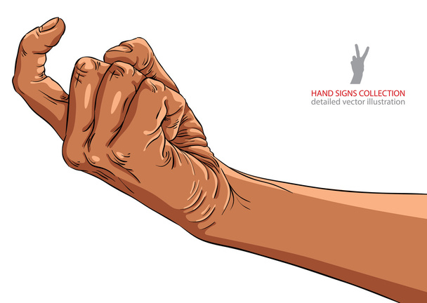 Come on hand sign, African ethnicity, detailed vector illustrati - Vector, Imagen