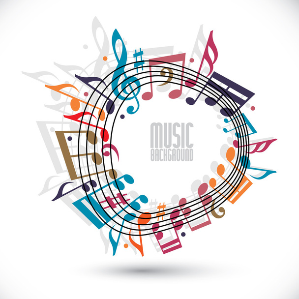 Colorful music background with clef and notes, music sheet in ro - Vector, Image