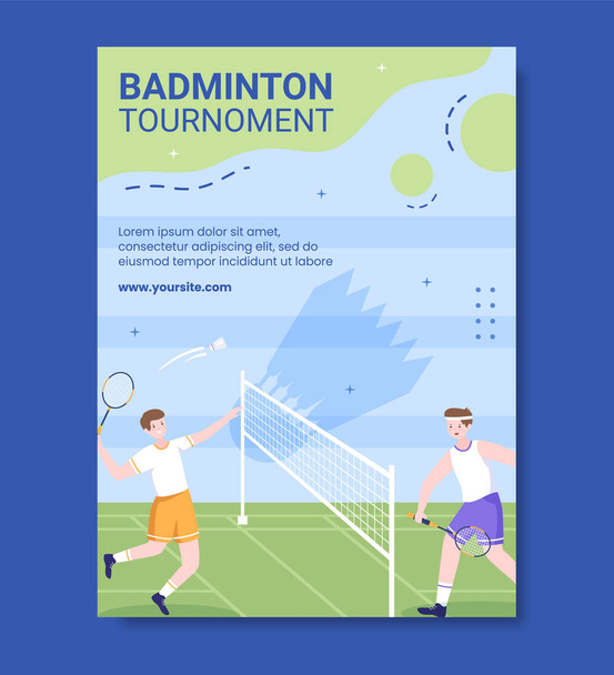 Badminton Spor Yarışması Sosyal Medya Poster Şablonu Çizgi Film Arkaplan Vektörü İllüstrasyonu - Vektör, Görsel