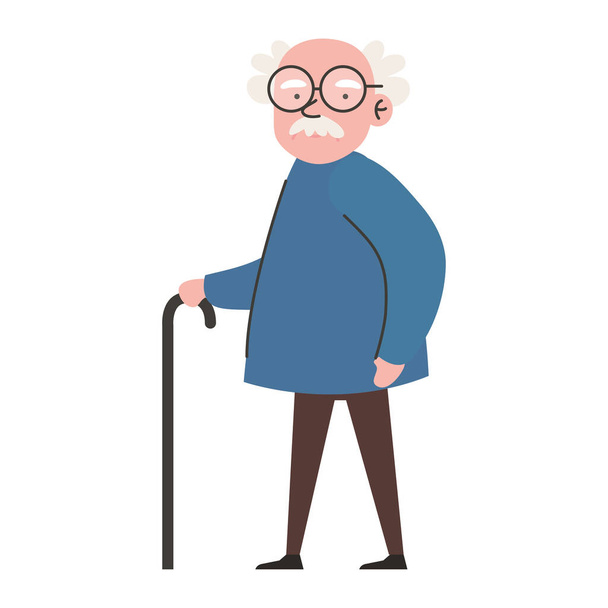 grootvader wandelen met riet karakter - Vector, afbeelding