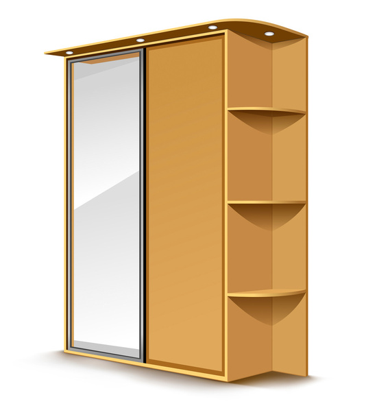 vector houten garderobe met spiegel en planken geïsoleerd - Vector, afbeelding