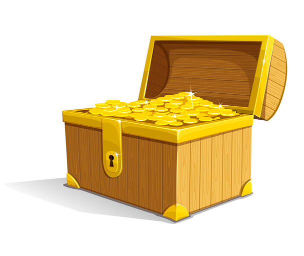 caja de madera antigua Vector con dinero del oro - Vector, Imagen