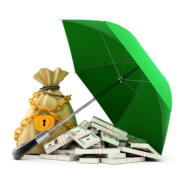 Green umbrella protecting money from rain - Photo, Image