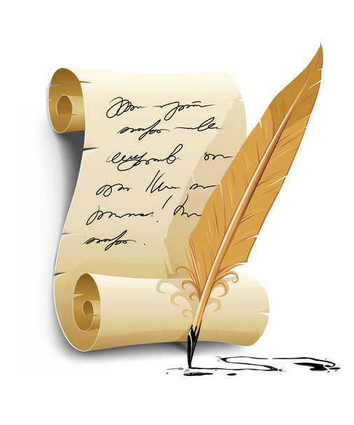 Old writing script with ink feather tool - Vector, Image