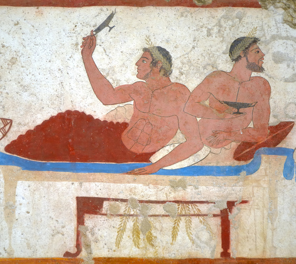 Αρχαία Ελληνικά τοιχογραφία λεπτομέρεια σε Paestum, Ιταλία, - Φωτογραφία, εικόνα