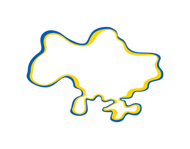 Line art vector map of Ukraine with blue and yellow brush stroke. Save Ukraine. Design element for sticker, banner, poster, card. Isolated illustration. - Vector, Image