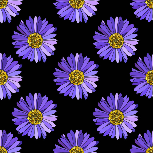 Elegant seamless pattern with aster flowers, design elements. Floral  pattern for invitations, cards, print, gift wrap, manufacturing, textile, fabric, wallpapers - Vector, Imagen