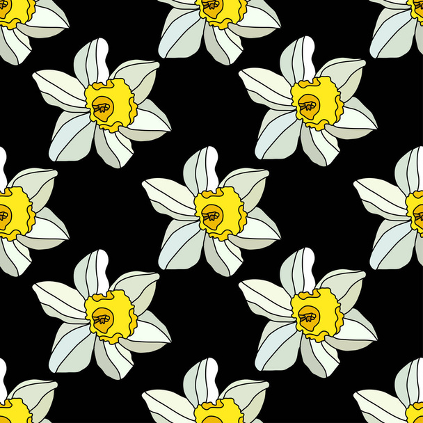 Elegant seamless pattern with daffodil flowers, design elements. Floral  pattern for invitations, cards, print, gift wrap, manufacturing, textile, fabric, wallpapers - Вектор, зображення