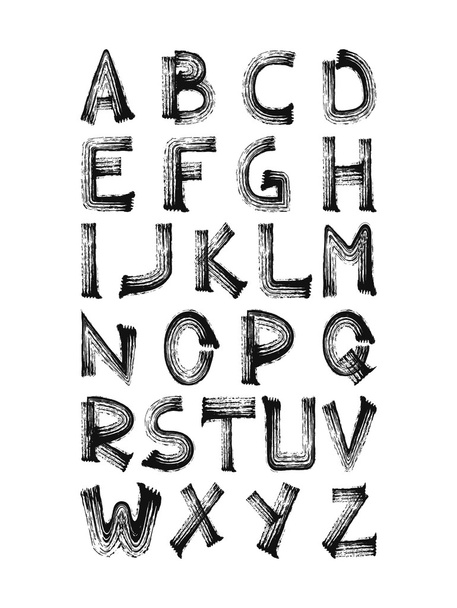 Смілива рука написана пензлем прострочена символи алфавіту, гранж каліграму
 - Вектор, зображення