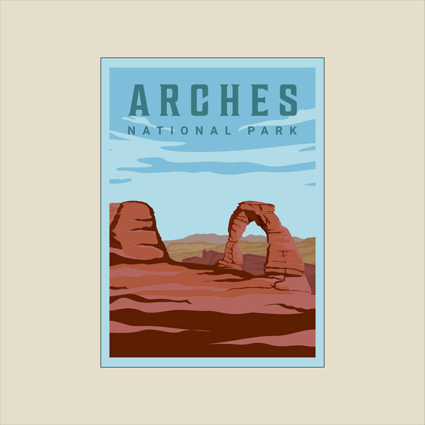 arcos parque nacional vintage cartaz ilustração modelo design gráfico. aventura ao ar livre para viagens de negócios - Vetor, Imagem