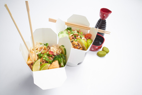 Noodles in paper boxes - Фото, изображение