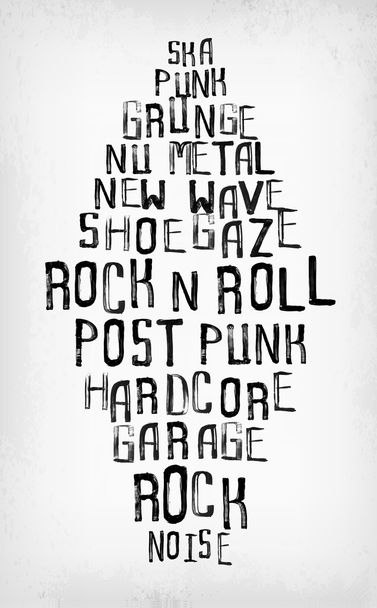 Rock music styles tag cloud, grunge oldschool typography stamp s - Vector, Image