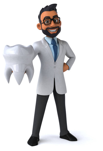Fun 3D cartoon indian dentist with tooth  - Foto, Imagem