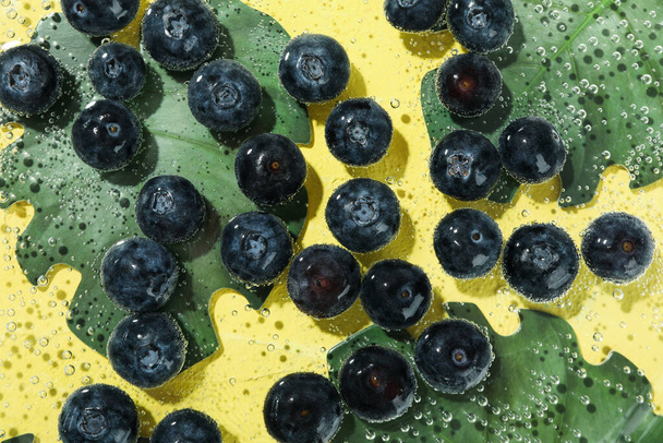 Concept of fresh summer fruits, blueberry in water - Photo, Image