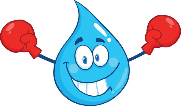Smiling Water Drop Character With Boxing Gloves - Photo, Image