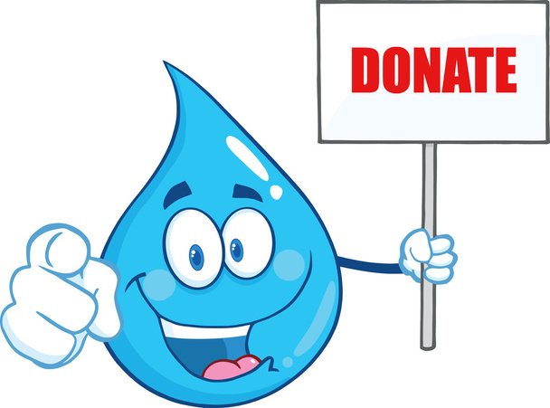 Water Drop Character Holding Up A Blank Sign With Text Donate - Photo, Image