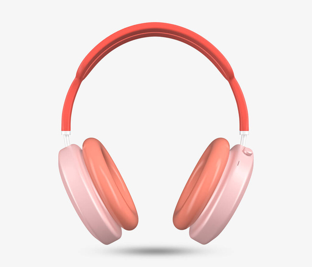 Sluchátka 3d ikona sluchátka. Audio sluchátka s růžovým přízvukem. 3D bezdrátové sluchátka v minimálním stylu. Poslouchej hudební věcičku. Zvukové hudební nástroje. 3D vykreslená ilustrace. - Fotografie, Obrázek