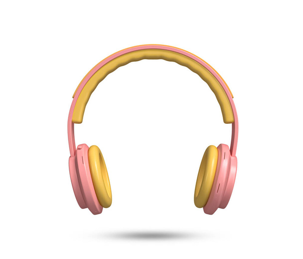 Kopfhörer-Kopfhörer 3D-Symbol. Audio-Headset mit rosa Akzenten. 3D drahtloser Kopfhörer in minimalistischem Stil. Hören Sie Musik-Gadget. Audio Musikinstrumente. 3D gerenderte Illustration. - Foto, Bild