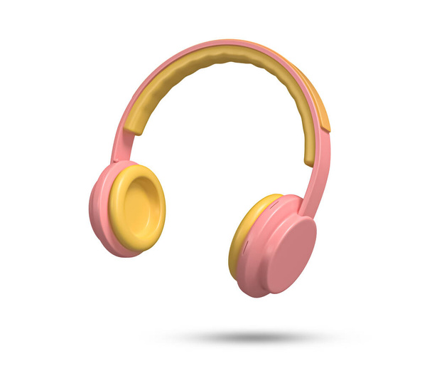 Kopfhörer-Kopfhörer 3D-Symbol. Audio-Headset mit rosa Akzenten. 3D drahtloser Kopfhörer in minimalistischem Stil. Hören Sie Musik-Gadget. Audio Musikinstrumente. 3D gerenderte Illustration. - Foto, Bild