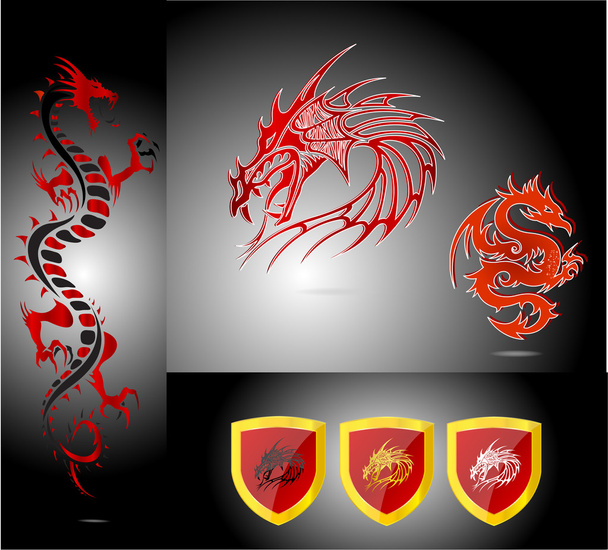 Emblems and dragons red color isolated - Вектор,изображение
