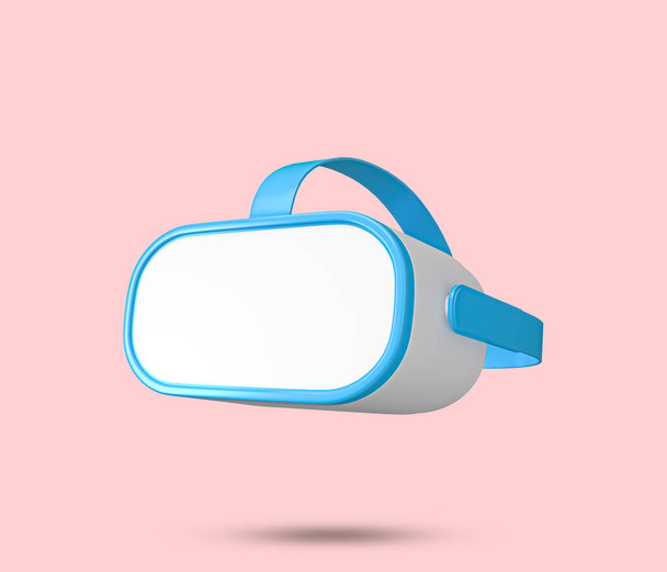 Virtual reality VR goggles glass 3D icon. Blue Augmented Reality AR Glass symbol on pink background. 3D Rendered Illustration. - Photo, Image