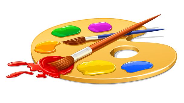 Art palette with paint and brushes - Vector, Image