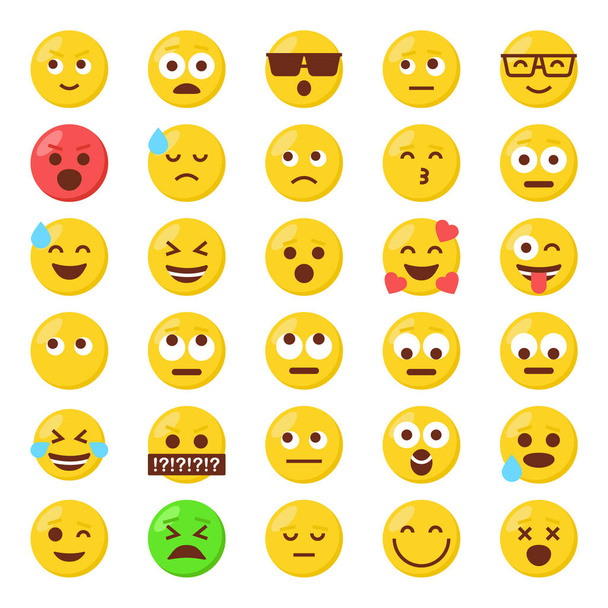 Iconos de color plano para emoticones. - Vector, Imagen
