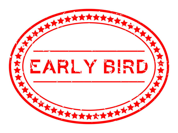 Grunge piros korai madár szó ovális gumi pecsét bélyegző fehér háttér - Vektor, kép