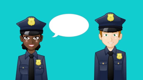 Cartoon animation of police officers with talking bubbles. Easy to edit looping animation. - Footage, Video