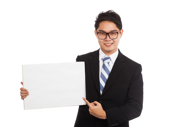 Asian businessman  point to  blank sign and smile - Photo, Image