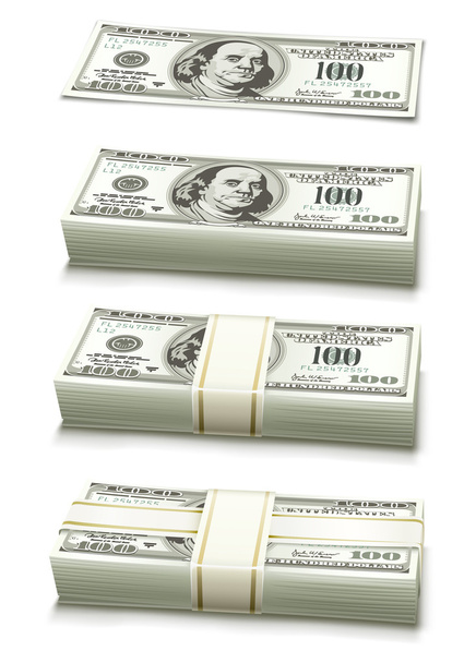 Set of dollar bank notes packed money - Vector, Image