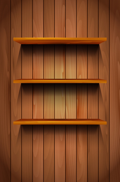 Three wooden shelves on the wooden background - Vector, Image