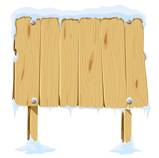 Wooden blank board in snow - Vector, Image