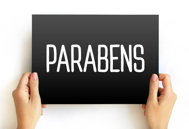 Parabens (Happy Birthday in Portuguese) text on card, concept background - Zdjęcie, obraz