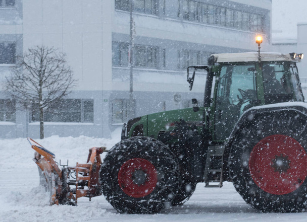 snow removal at the parking lot in the winter season - Photo, Image