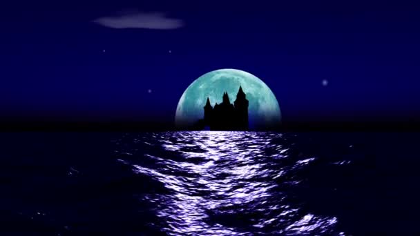 Большая реалистичная луна поднимается над спокойной поверхностью океана
 - Кадры, видео