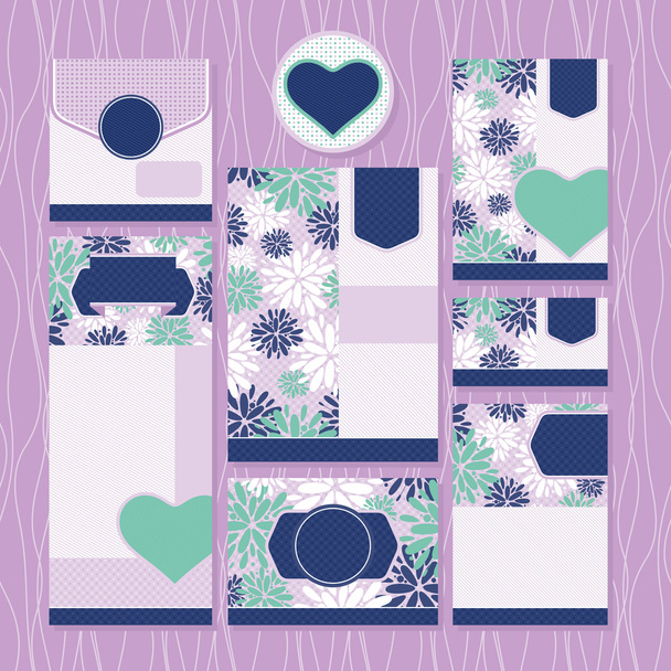 Set of floral wedding cards - Vector, Imagen