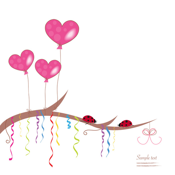 Pink balloon, colorfull ribbon and ladybird background vector - Vektor, kép